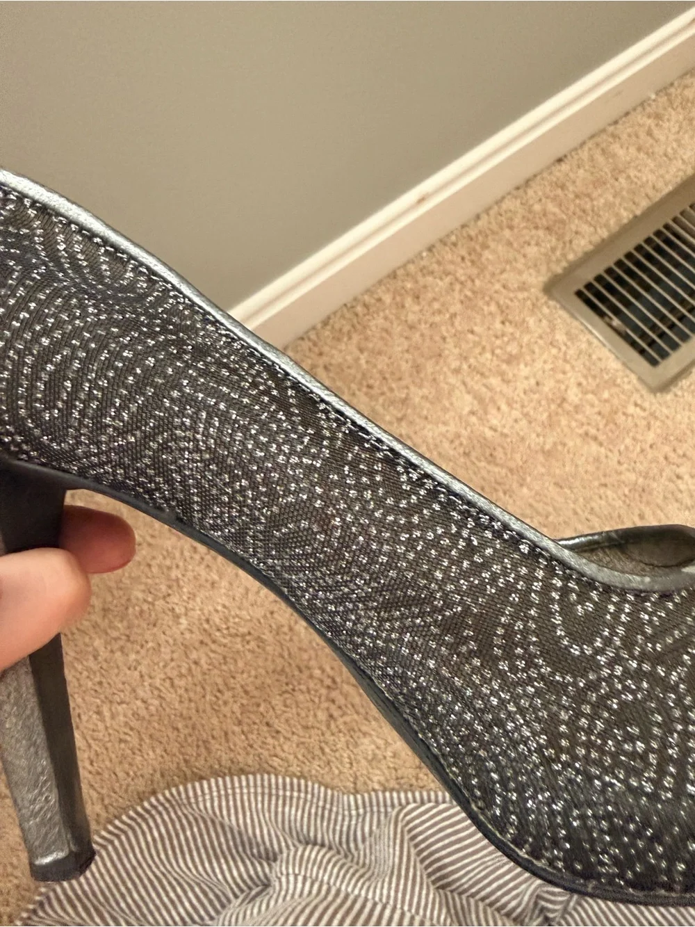 Pewter Glitter Peep Toe High Heels